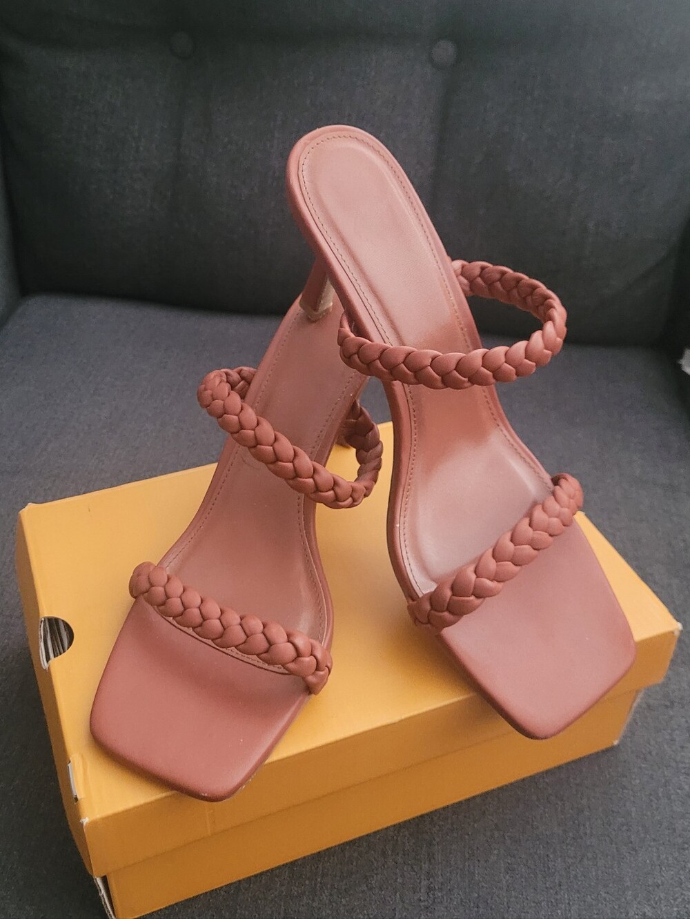 Braided Strap Brown Women’s Heeled Sandals